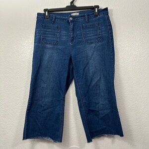 Luvamia High Rise Patch Pocket Cropped Wide Leg Denim Capri